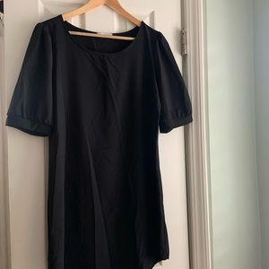 Black puff sleeve shift dress